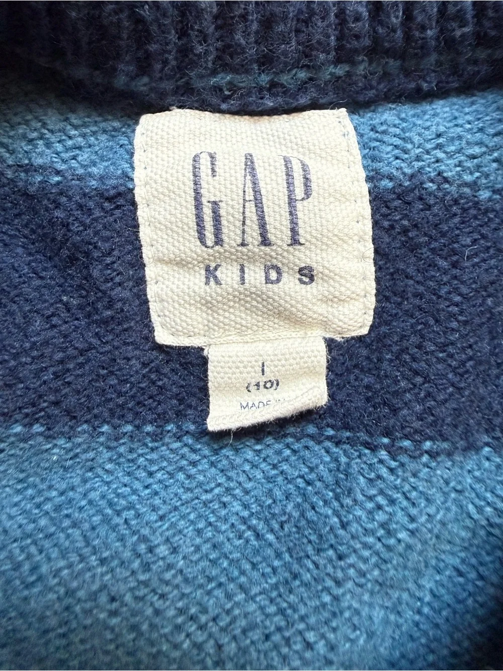 GAP Blue & Navy Striped Kids Sweater with Green Dino Graphic